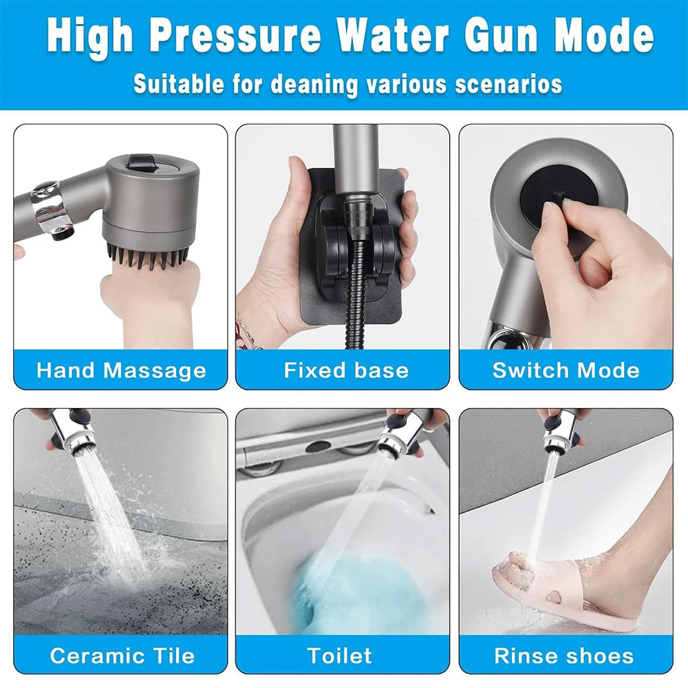 3 Modes Filter Powerful Shower Head Massage Spa High Pressure Water Saving Handheld Showerhead with ON/OFF Switch for Bathroom