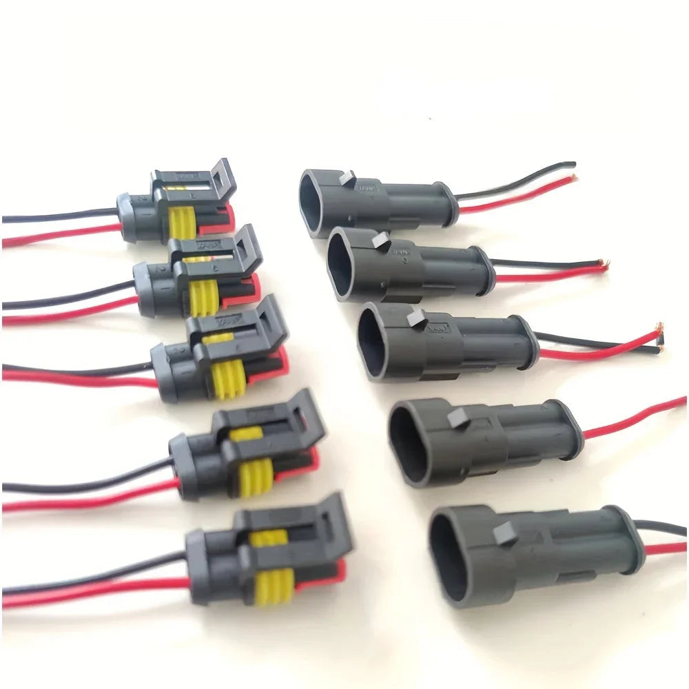 10pcs 5 Sets Waterproof Automotive Male Female Electrical Connectors Plug 2-Pin Way With Wire For Car Motorcycle Scooter Marine