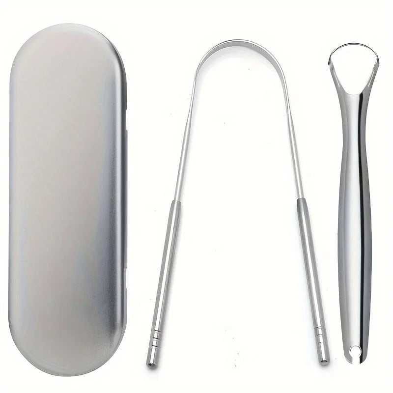 Non-slip Handle Tongue Scraper Portable Single Layer Tongue Scraper Reusable Stainless Steel Oral Mouth Brush Case Tongue Clean