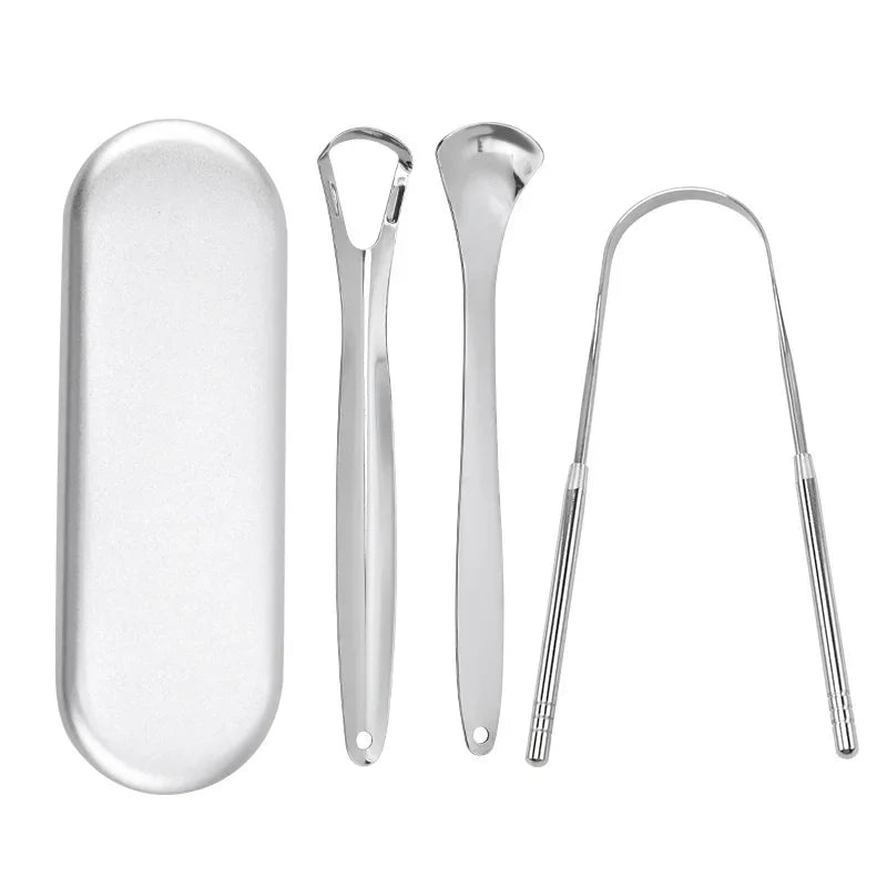 Non-slip Handle Tongue Scraper Portable Single Layer Tongue Scraper Reusable Stainless Steel Oral Mouth Brush Case Tongue Clean