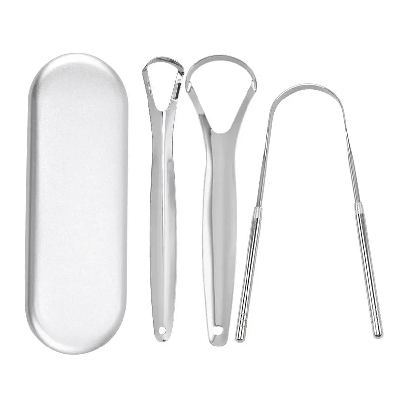Non-slip Handle Tongue Scraper Portable Single Layer Tongue Scraper Reusable Stainless Steel Oral Mouth Brush Case Tongue Clean