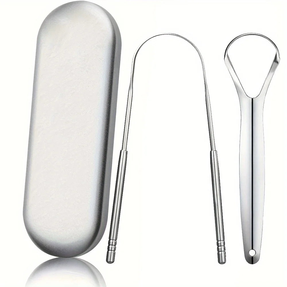 Non-slip Handle Tongue Scraper Portable Single Layer Tongue Scraper Reusable Stainless Steel Oral Mouth Brush Case Tongue Clean