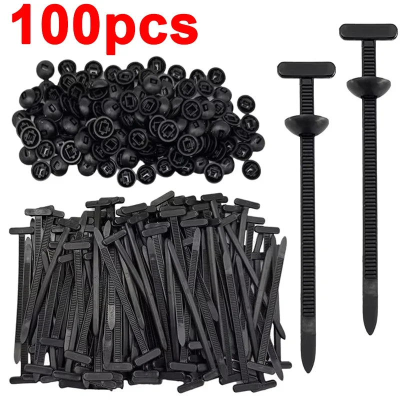 100pcs Nylon Cable Ties Buckle Auto Fastener Screw Replacement Clip Car Fenders Trunk Engine Guard Panel Wire Management Tools
