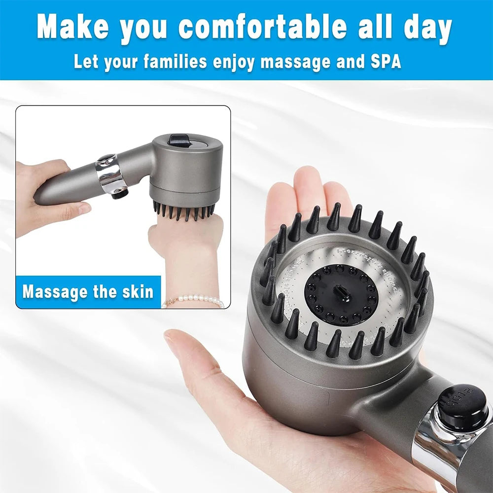 3 Modes Filter Powerful Shower Head Massage Spa High Pressure Water Saving Handheld Showerhead with ON/OFF Switch for Bathroom
