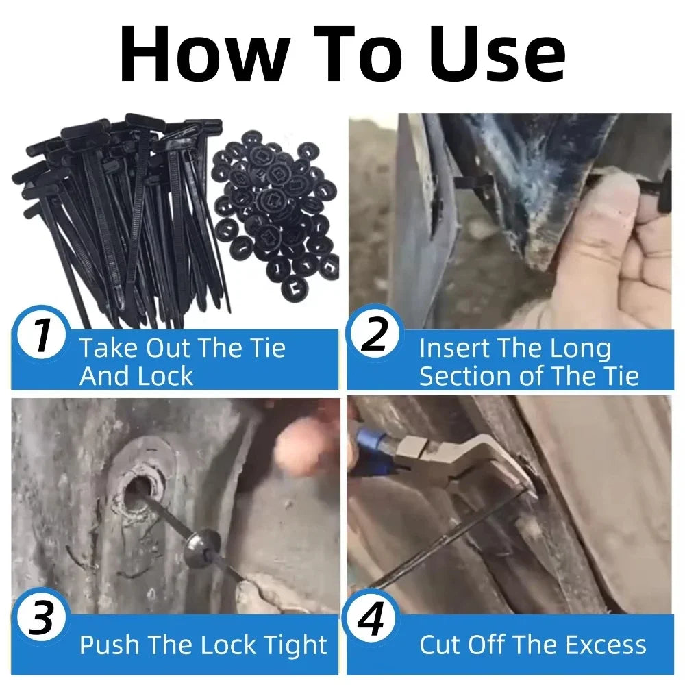 100pcs Nylon Cable Ties Buckle Auto Fastener Screw Replacement Clip Car Fenders Trunk Engine Guard Panel Wire Management Tools