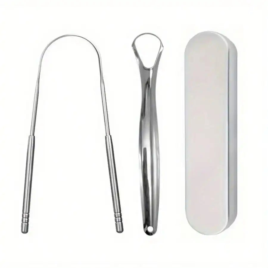 Non-slip Handle Tongue Scraper Portable Single Layer Tongue Scraper Reusable Stainless Steel Oral Mouth Brush Case Tongue Clean
