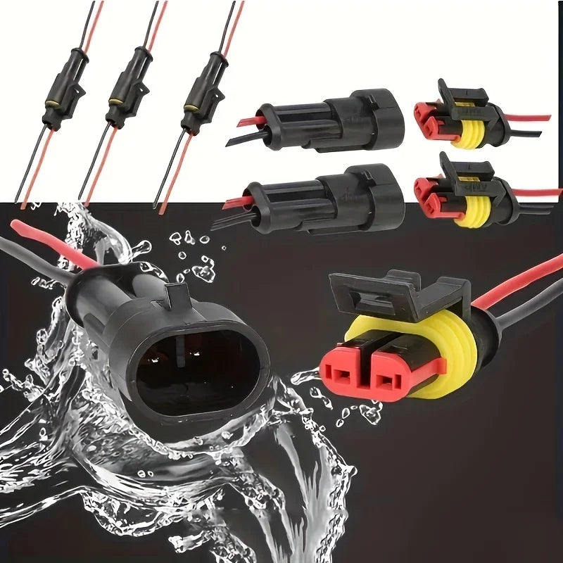 10pcs 5 Sets Waterproof Automotive Male Female Electrical Connectors Plug 2-Pin Way With Wire For Car Motorcycle Scooter Marine